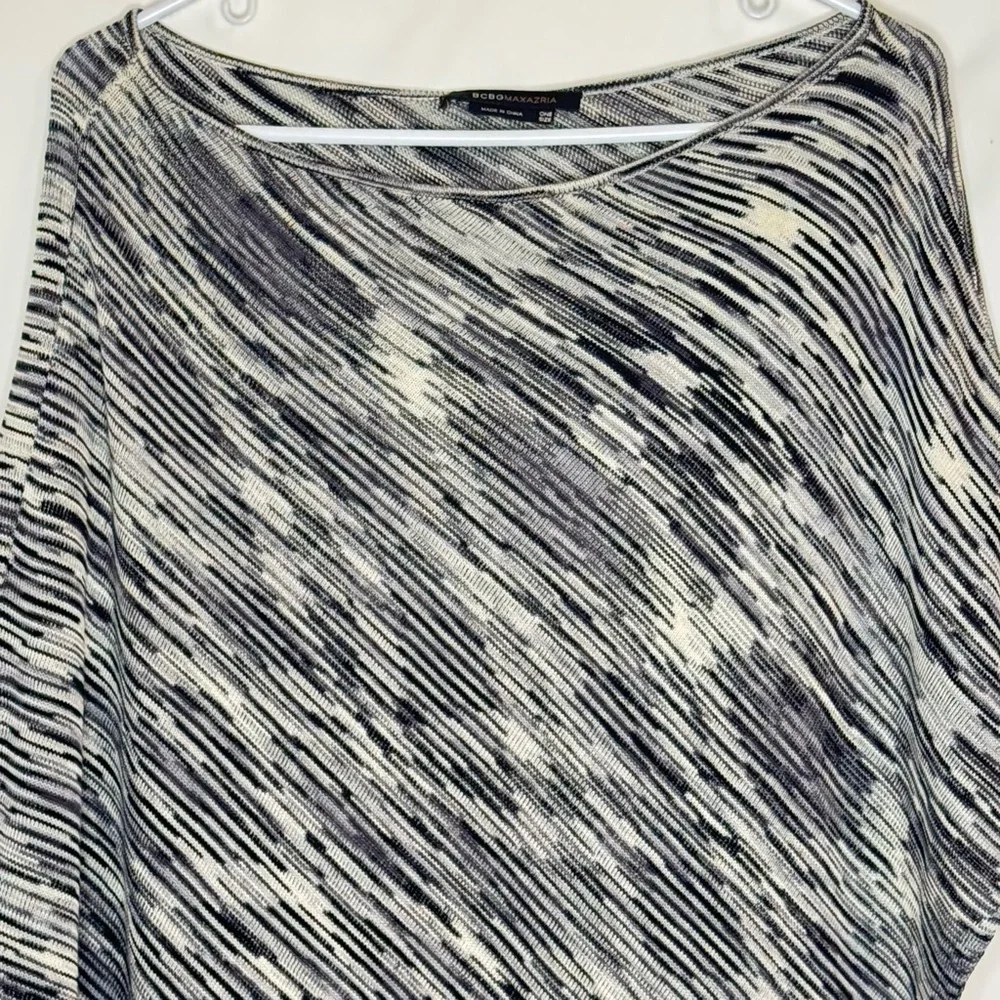 BcbgMaxazria Silk Poncho Cape Black and White with Asymmetrical Fringe